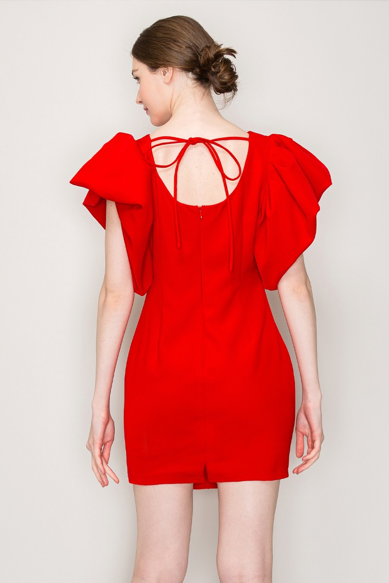 Voluminous Puffed Sleeves Column Mini Dress #23506565