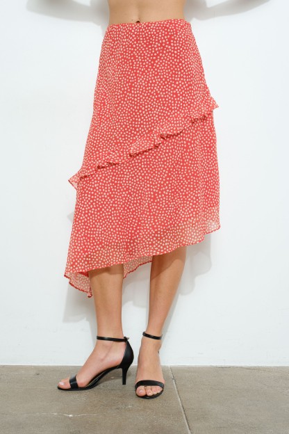 Asymmetrical Ruffled Polka Dot Midi Skirt #23514544