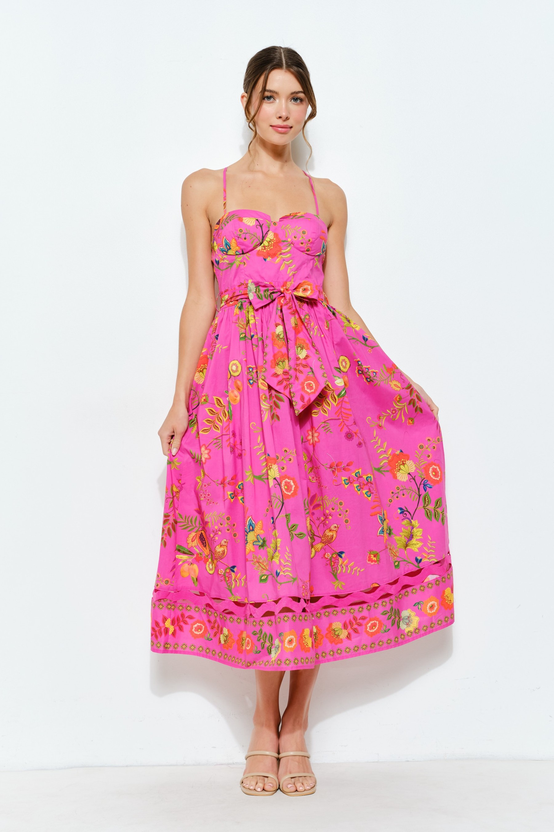 Floral Embroidered Bustier Midi Dress #23693002