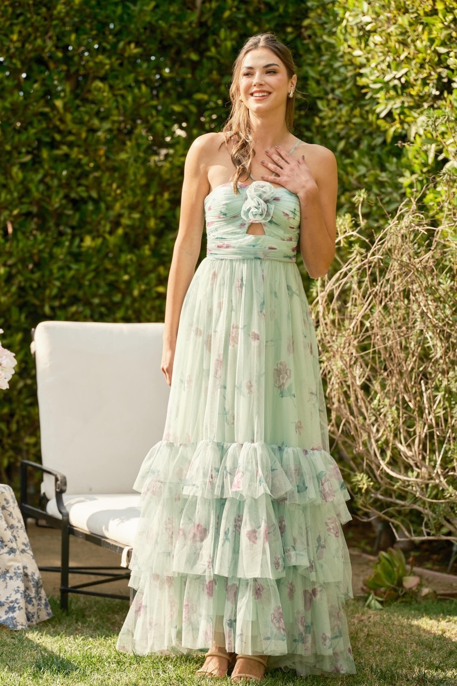 Floral Shirred Cut-out Maxi Dress #23707003