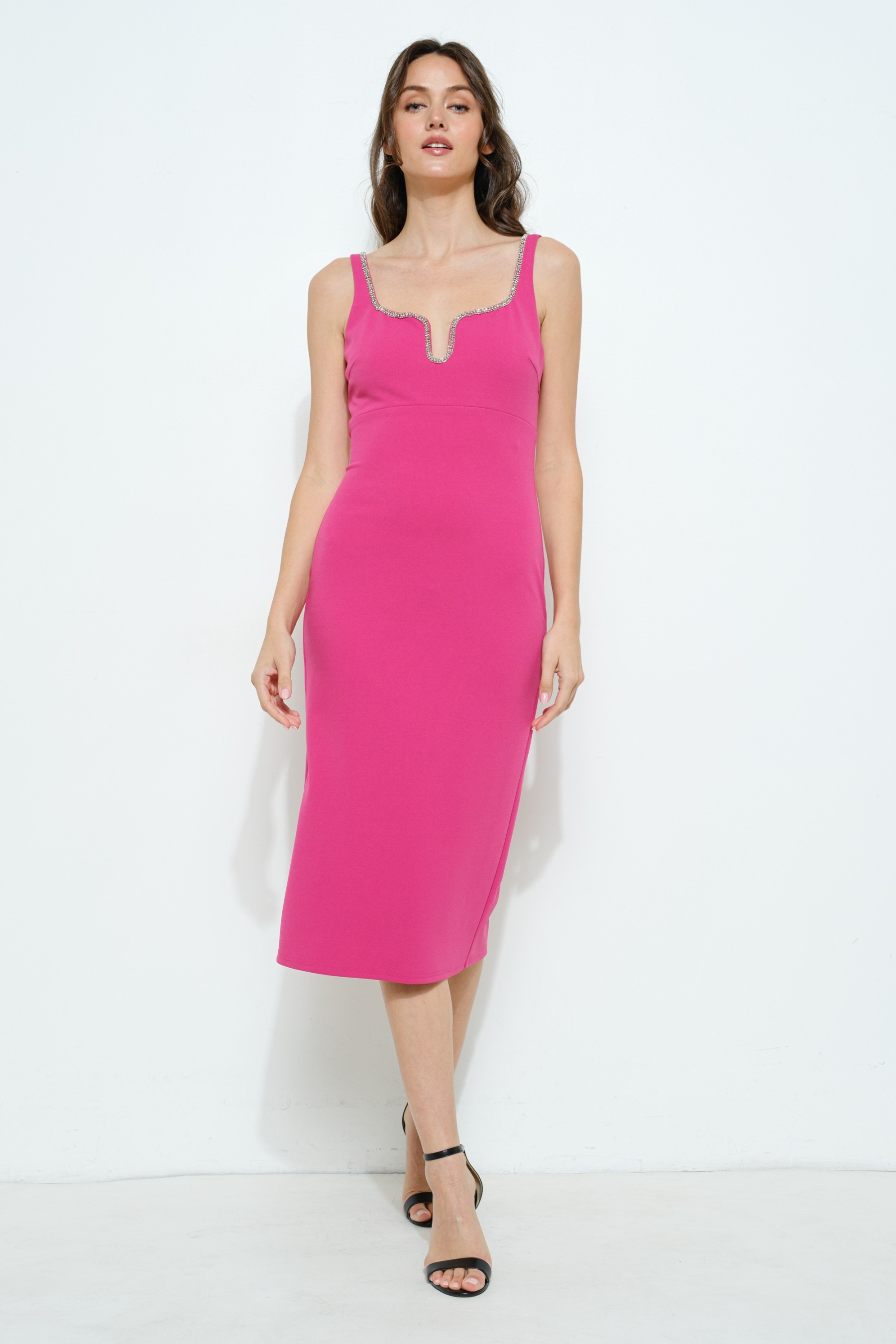 Embellished Neckline Bodycon Midi Dress #23600089