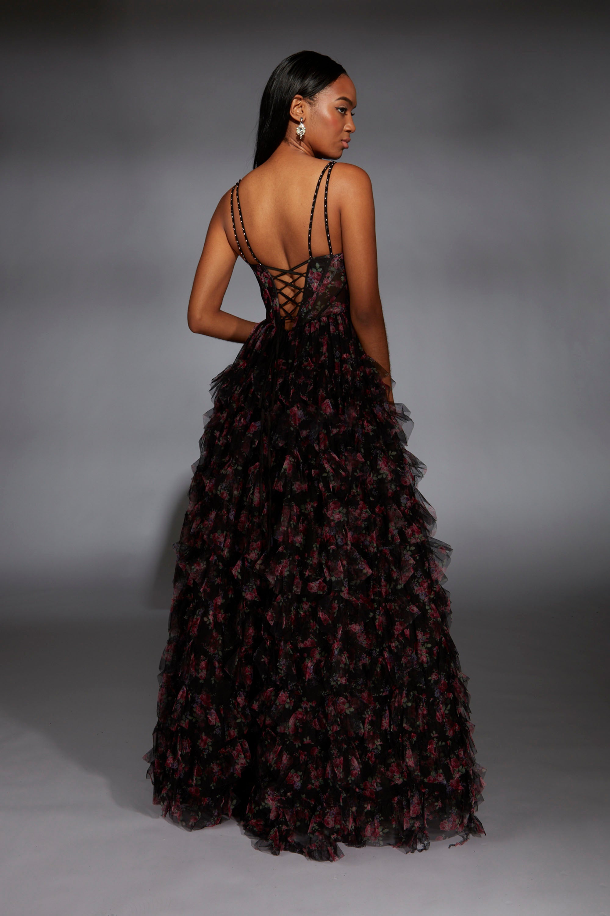 Ball Gown Eye-catching Mesh Print Lace-up Back Prom Dress #61866