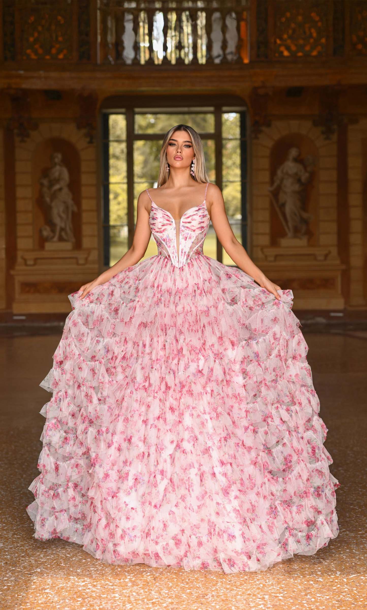 Ball Gown Eye-catching Mesh Print Lace-up Back Prom Dress #61866