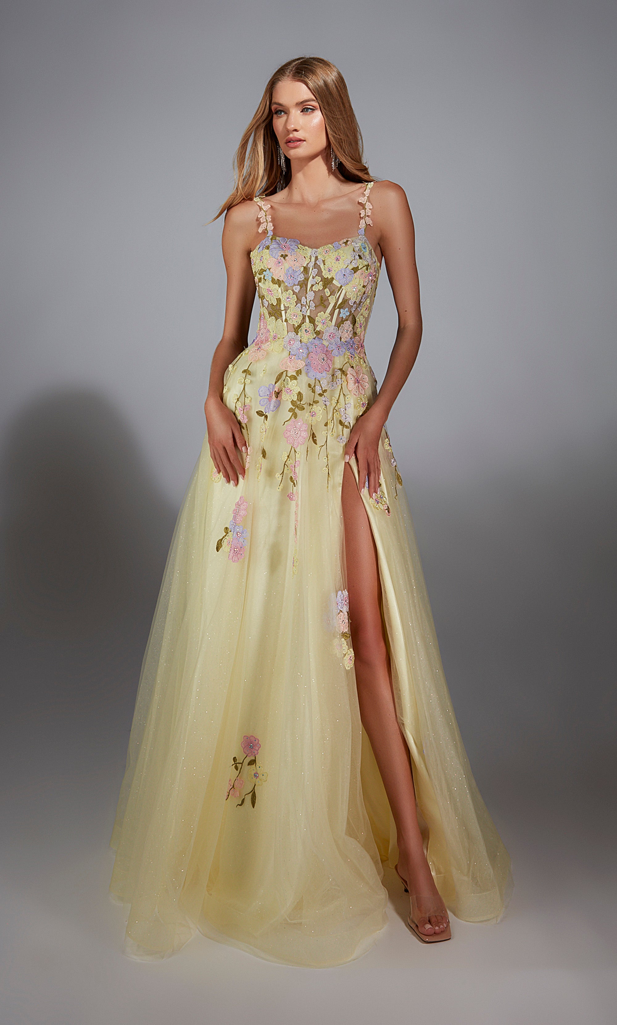 A-line Scoop Tulle Pockets Slit Prom Dress #61909