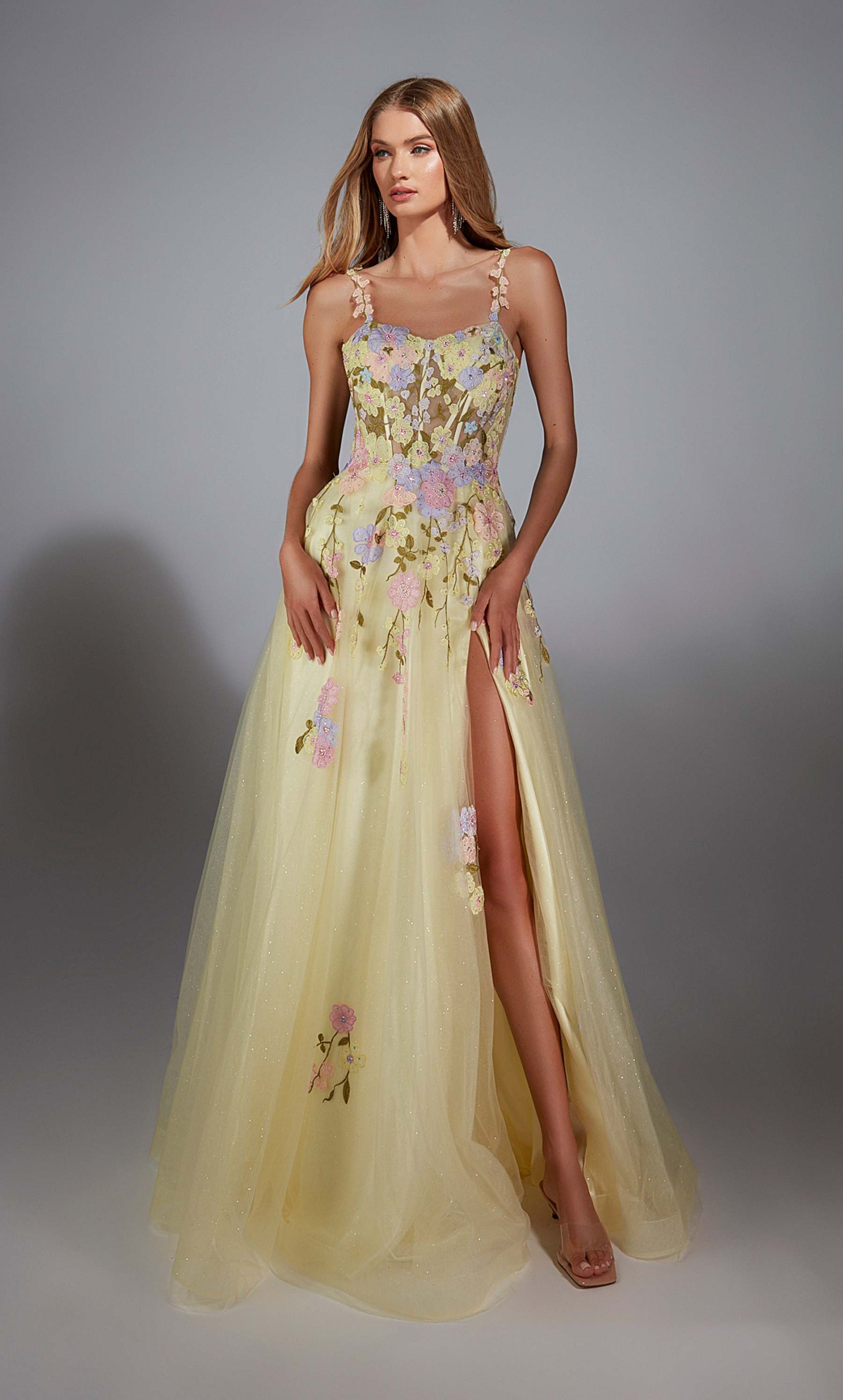 A-line Scoop Tulle Pockets Slit Prom Dress #61909