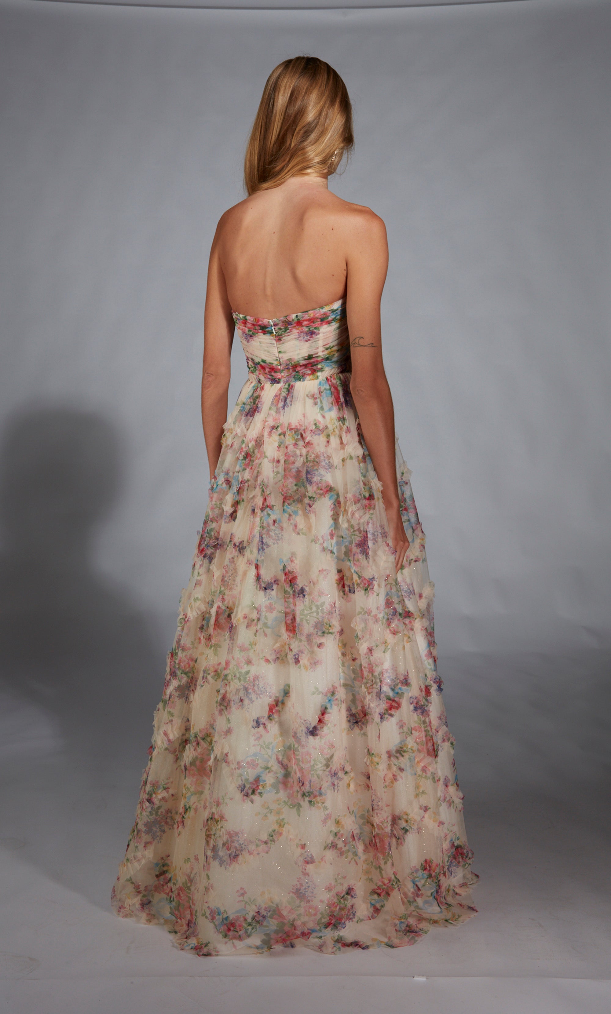 Ball Gown Strapless Mesh Print Ruffles Prom Dress #61957