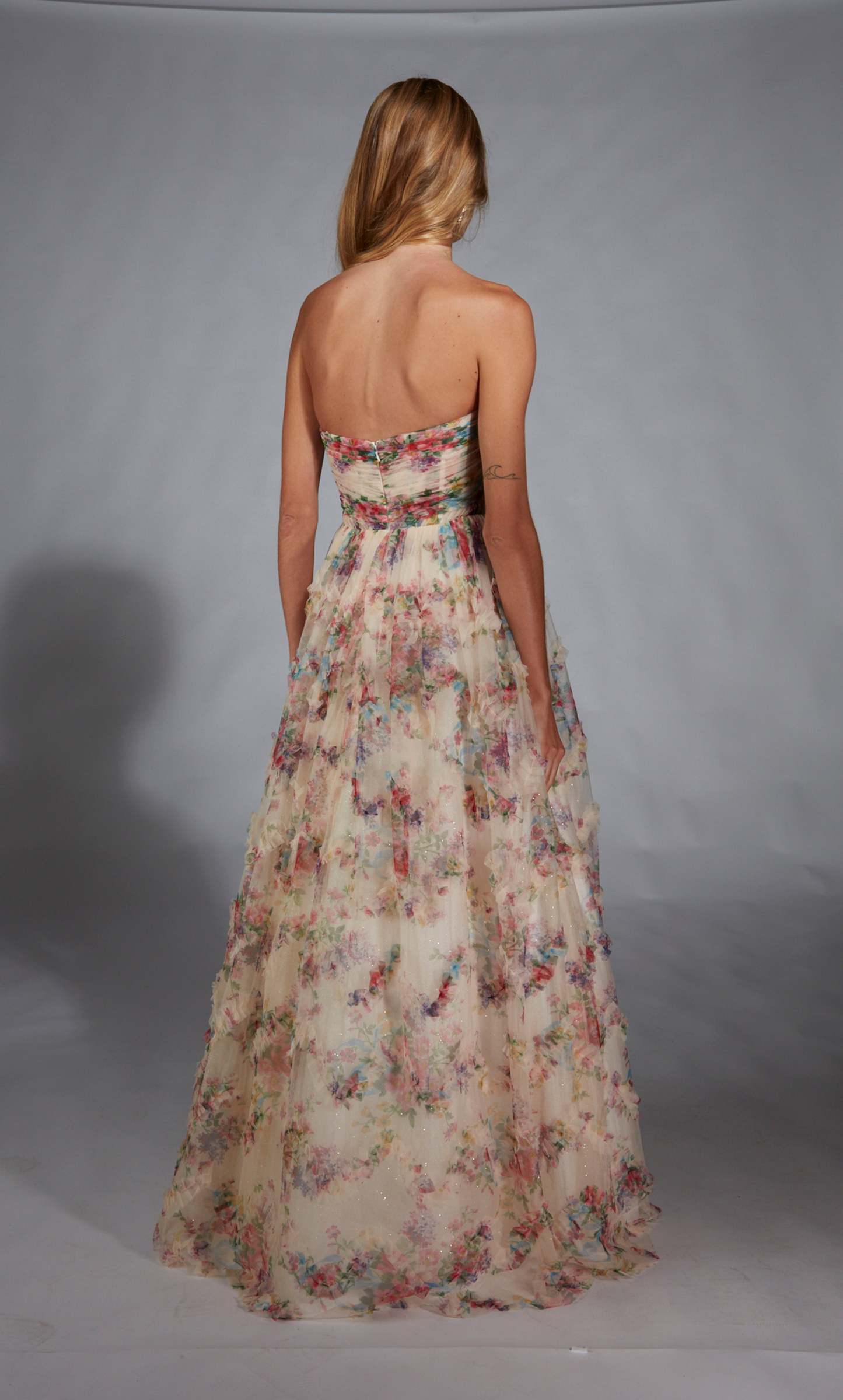 Ball Gown Strapless Mesh Print Ruffles Prom Dress #61957