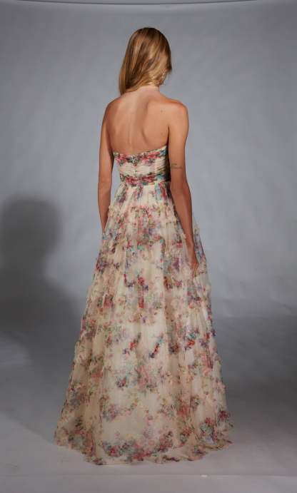 Ball Gown Strapless Mesh Print Ruffles Prom Dress #61957