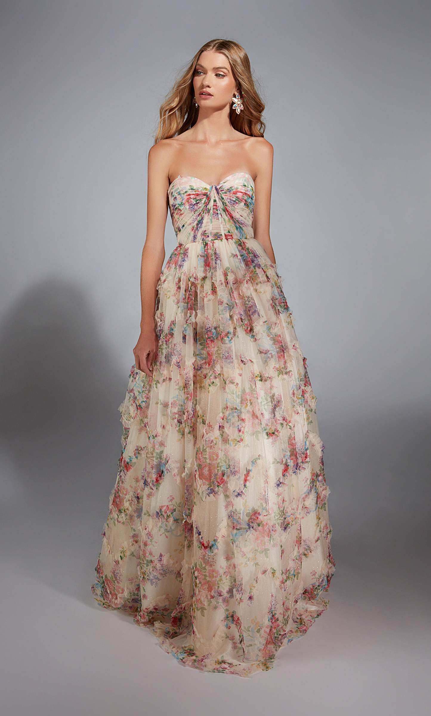 Ball Gown Strapless Mesh Print Ruffles Prom Dress #61957