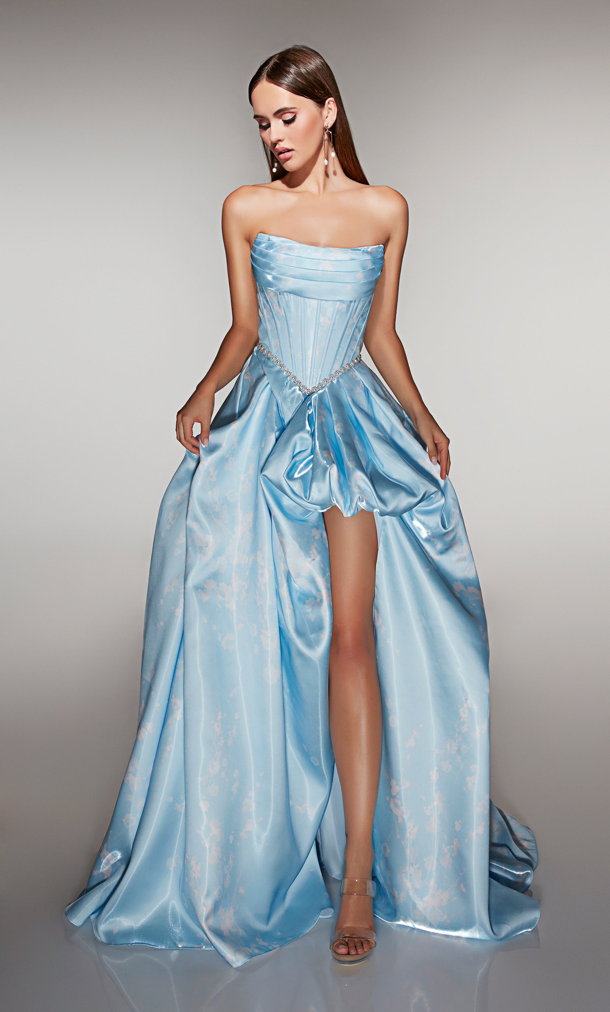 High-low Cowl Liquid Satin Rhched Draped Prom Dress #61989