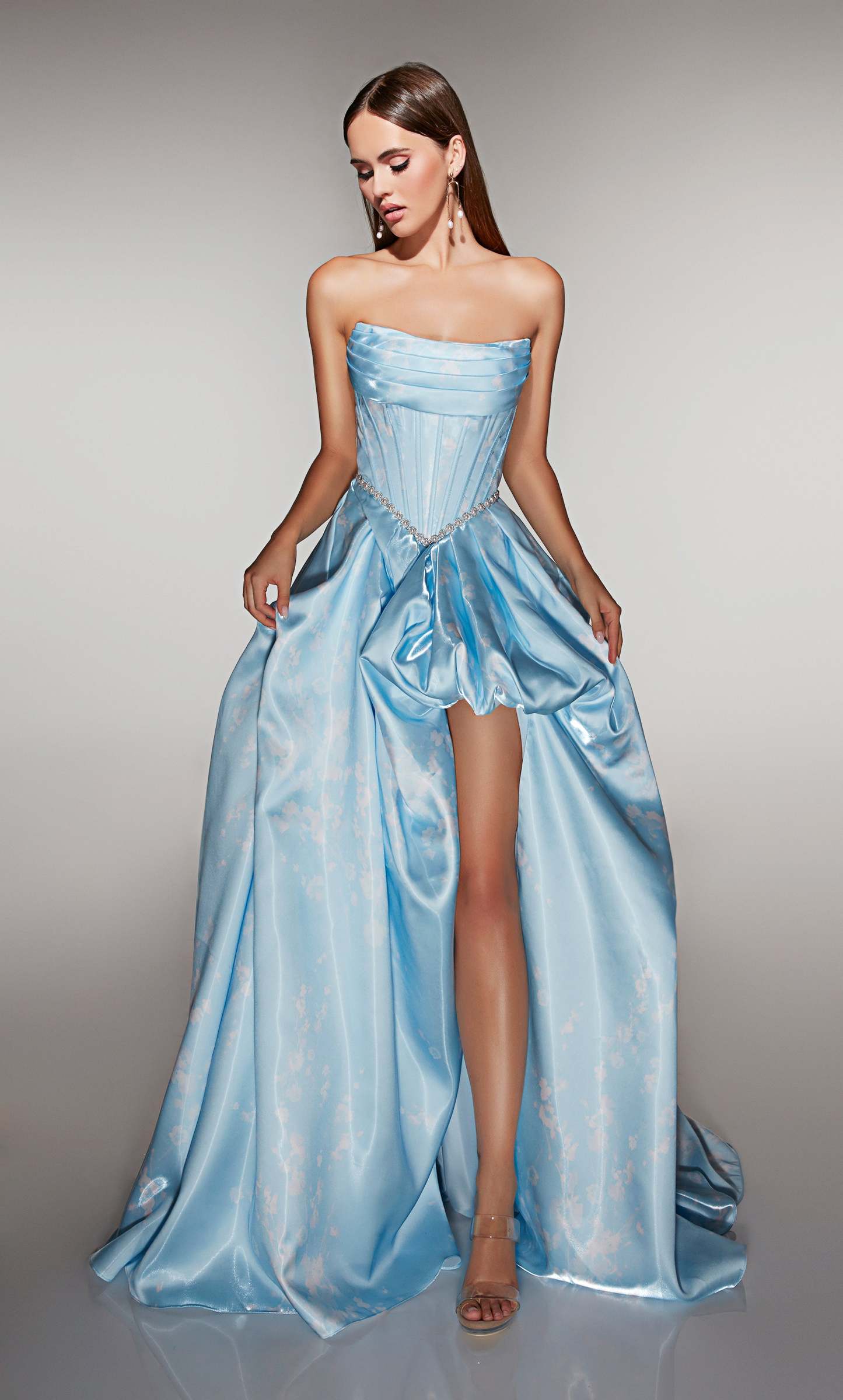 High-low Cowl Liquid Satin Rhched Draped Prom Dress #61989