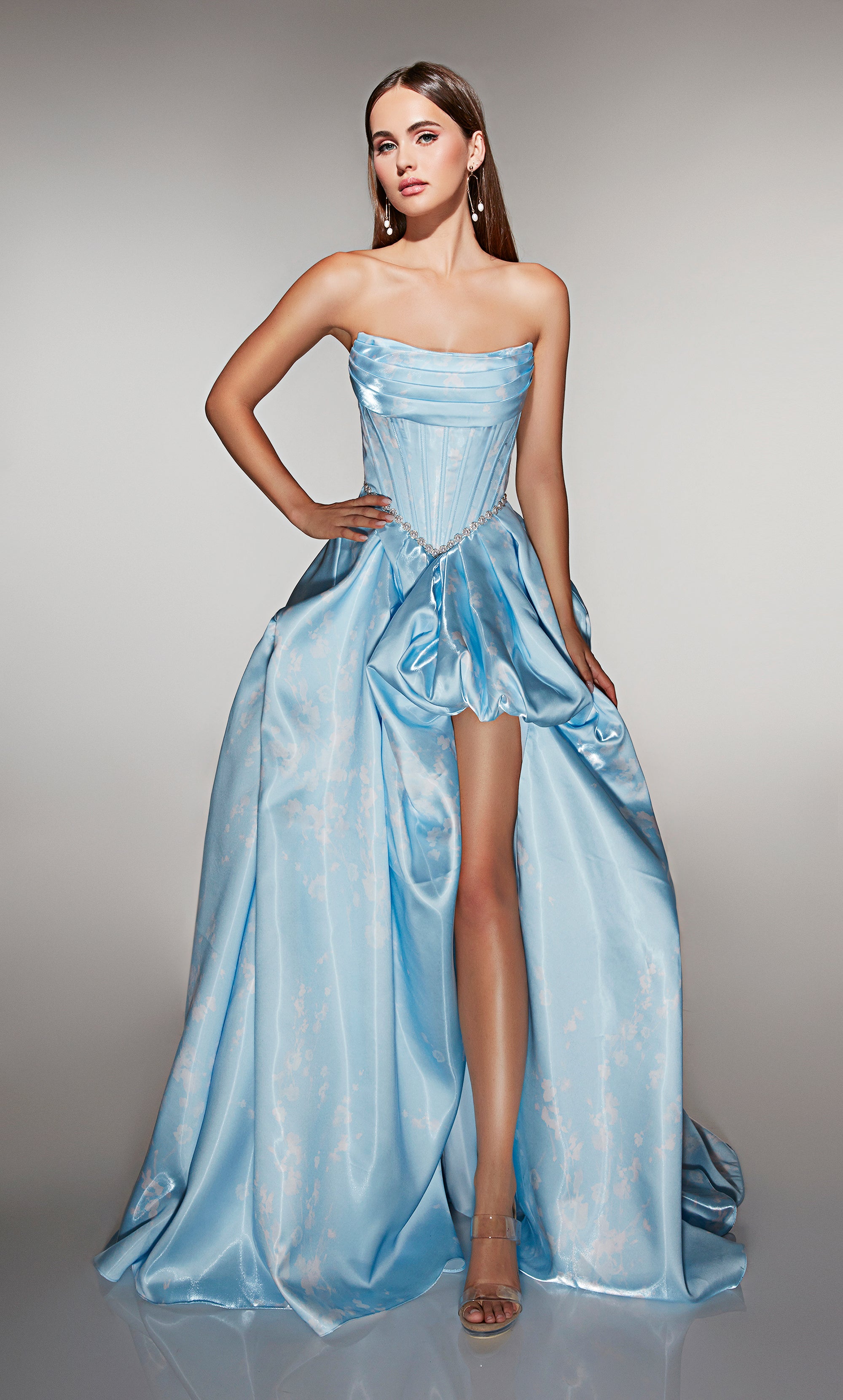 High-low Cowl Liquid Satin Rhched Draped Prom Dress #61989