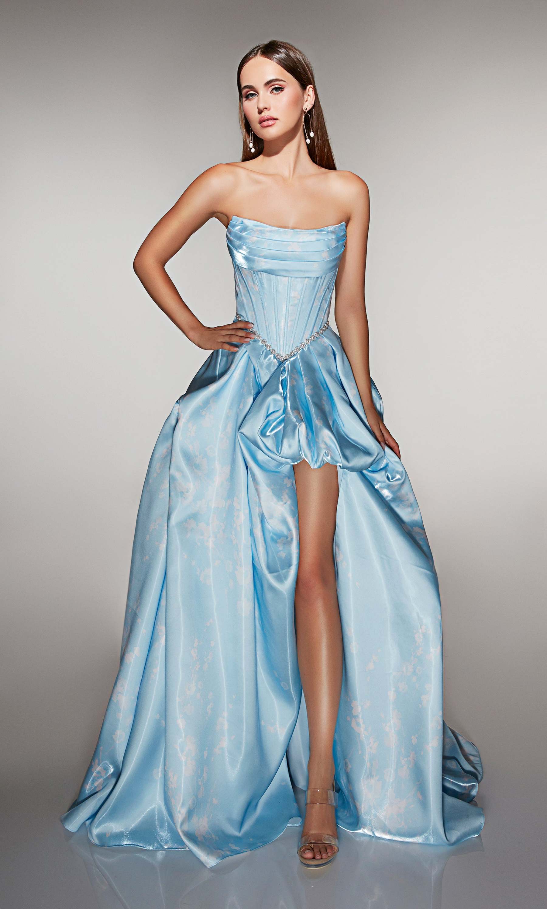 High-low Cowl Liquid Satin Rhched Draped Prom Dress #61989