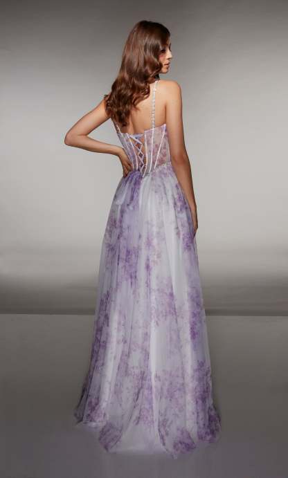 A-line Print Tulle Sweetheart Embellished Ruched Prom Dress #61994