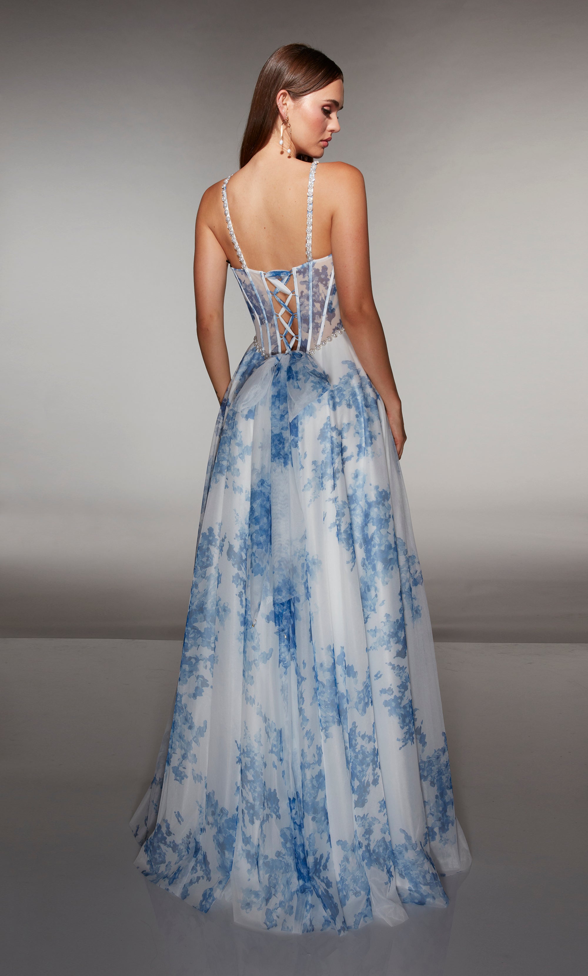 A-line Print Tulle Sweetheart Embellished Ruched Prom Dress #61994