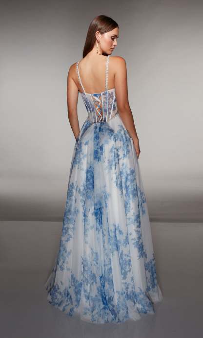 A-line Print Tulle Sweetheart Embellished Ruched Prom Dress #61994