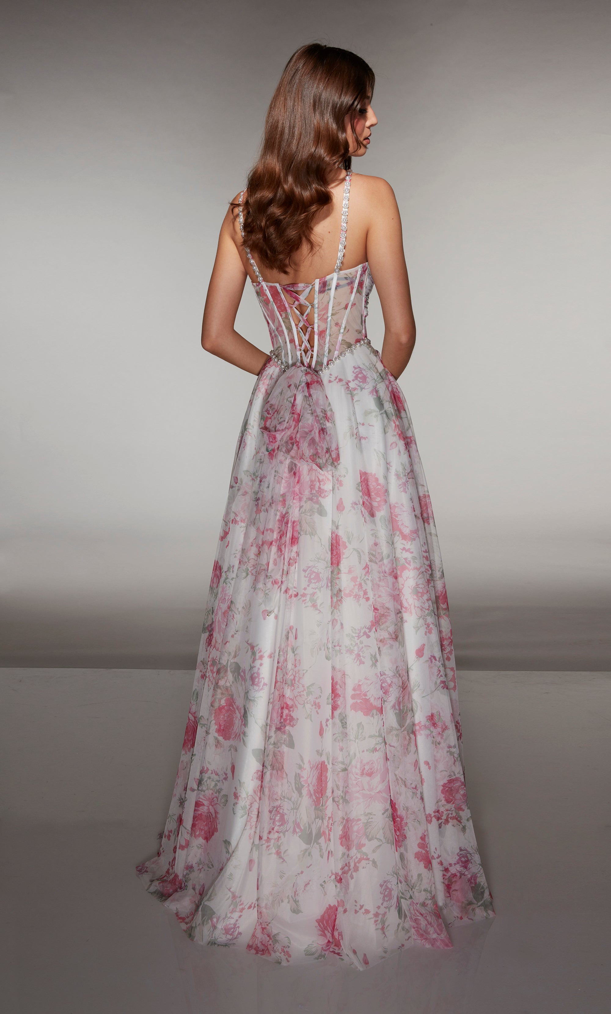 A-line Print Tulle Sweetheart Embellished Ruched Prom Dress #61994