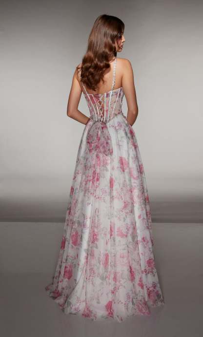 A-line Print Tulle Sweetheart Embellished Ruched Prom Dress #61994