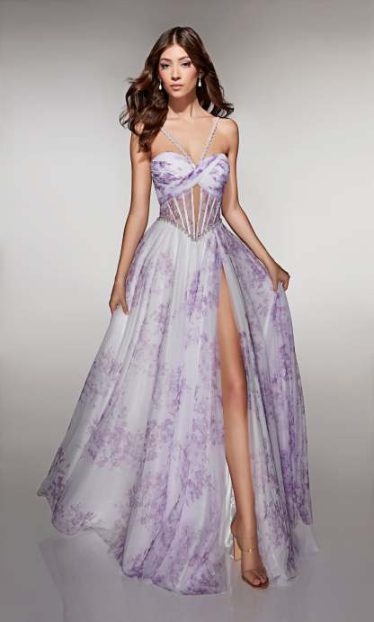 A-line Print Tulle Sweetheart Embellished Ruched Prom Dress #61994