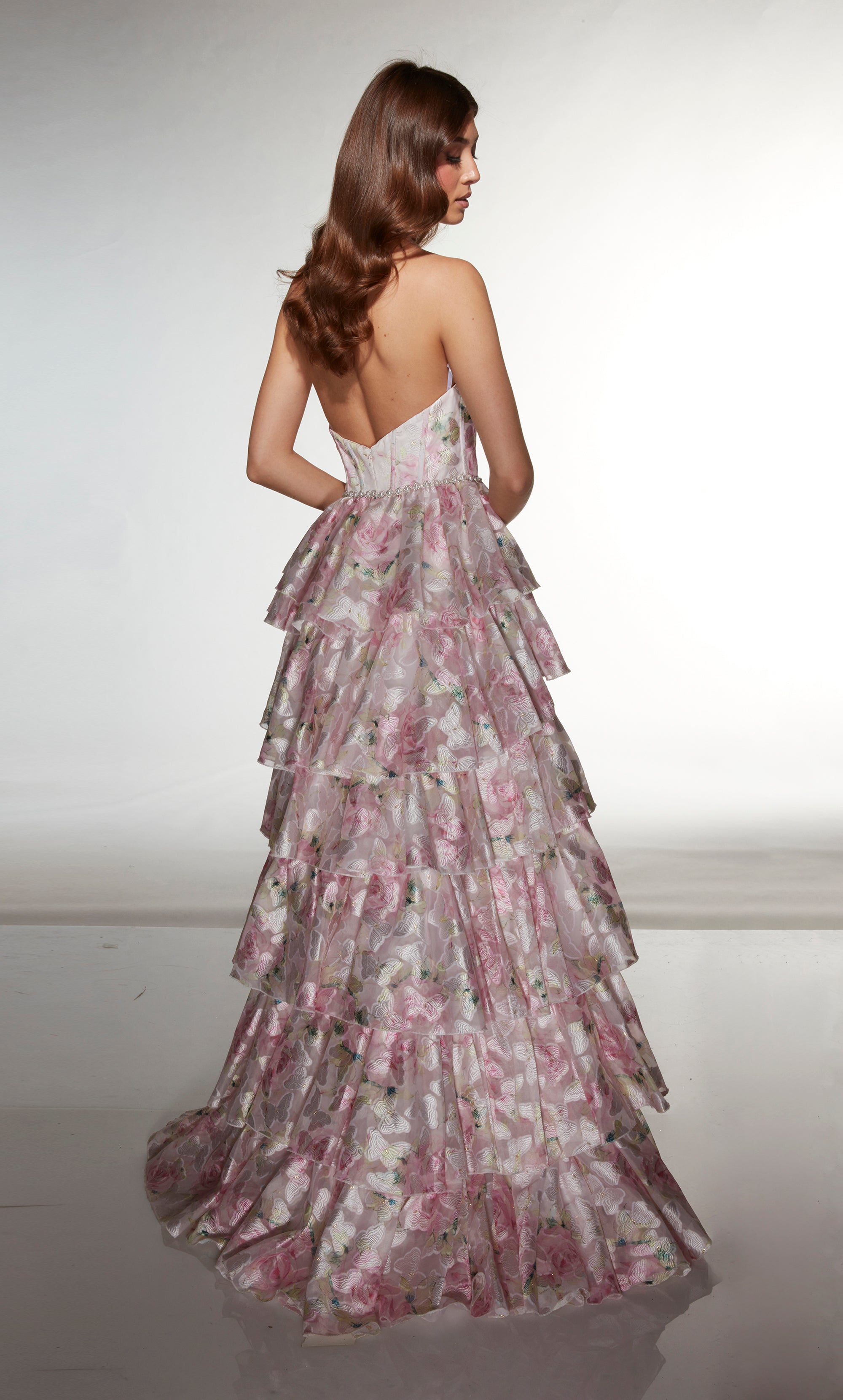 A-line Halter Organza Print Corset Slit Prom Dress #61996