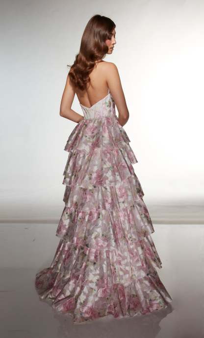 A-line Halter Organza Print Corset Slit Prom Dress #61996