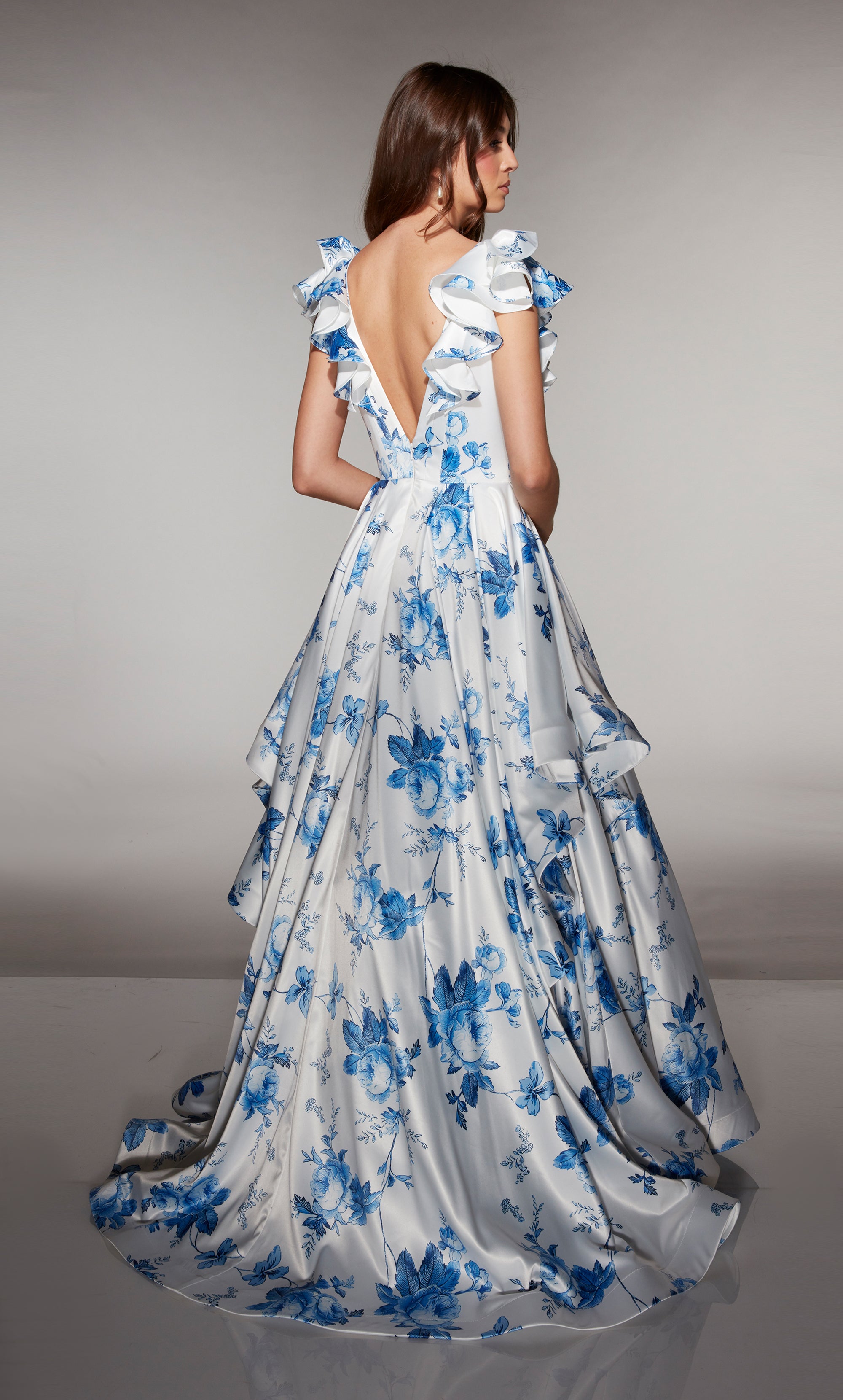 Ball Gown V-neck Satin Print Pockets Prom Dress #62001