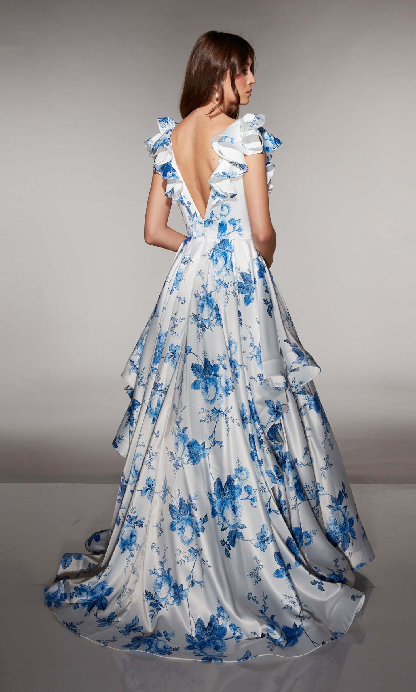 Ball Gown V-neck Satin Print Pockets Prom Dress #62001