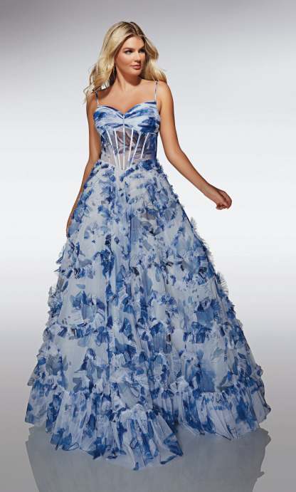 A-line Sweetheart Soft Mesh Print Ruffles Corset Prom Dress #62003
