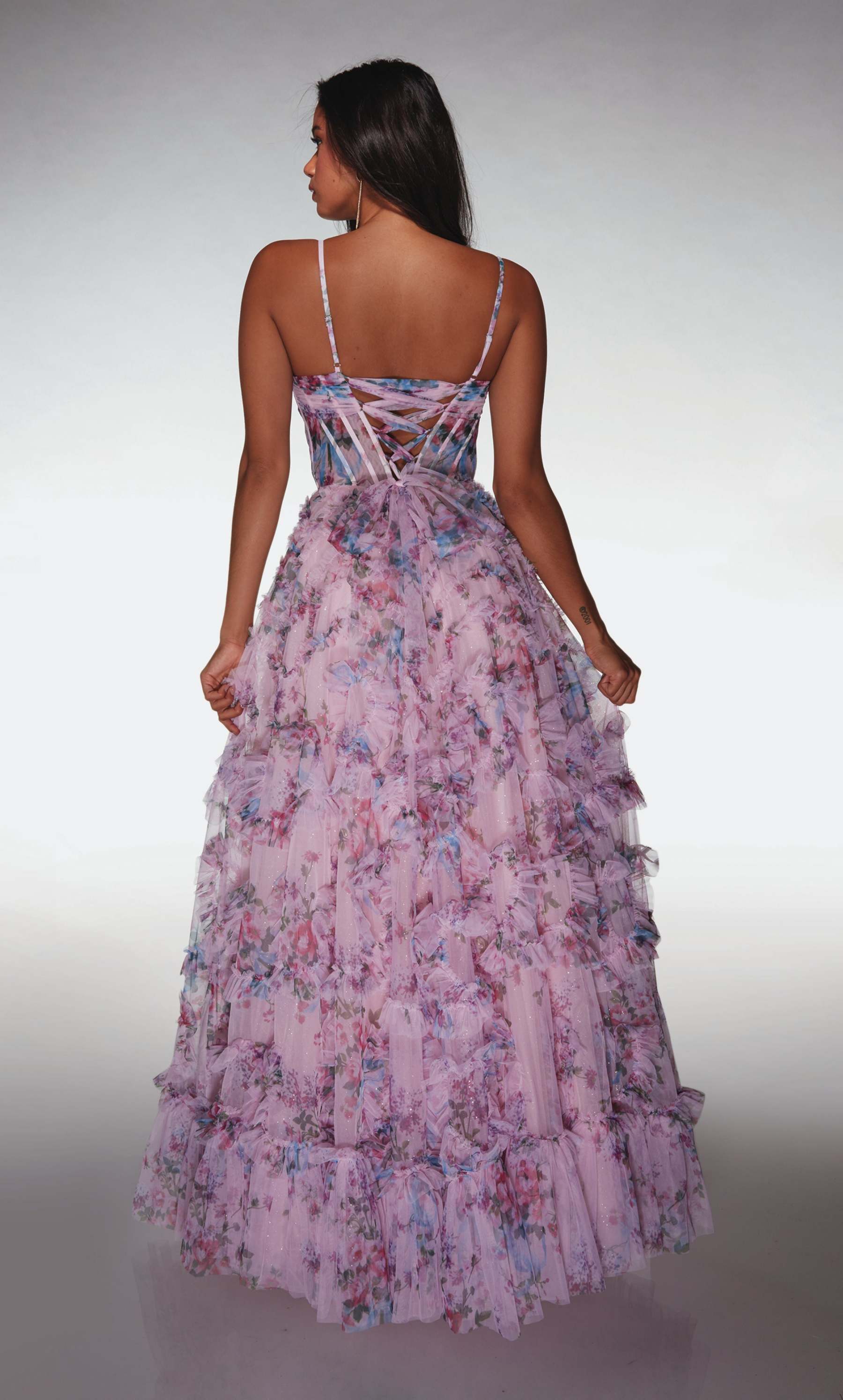 A-line Sweetheart Soft Mesh Print Ruffles Corset Prom Dress #62003
