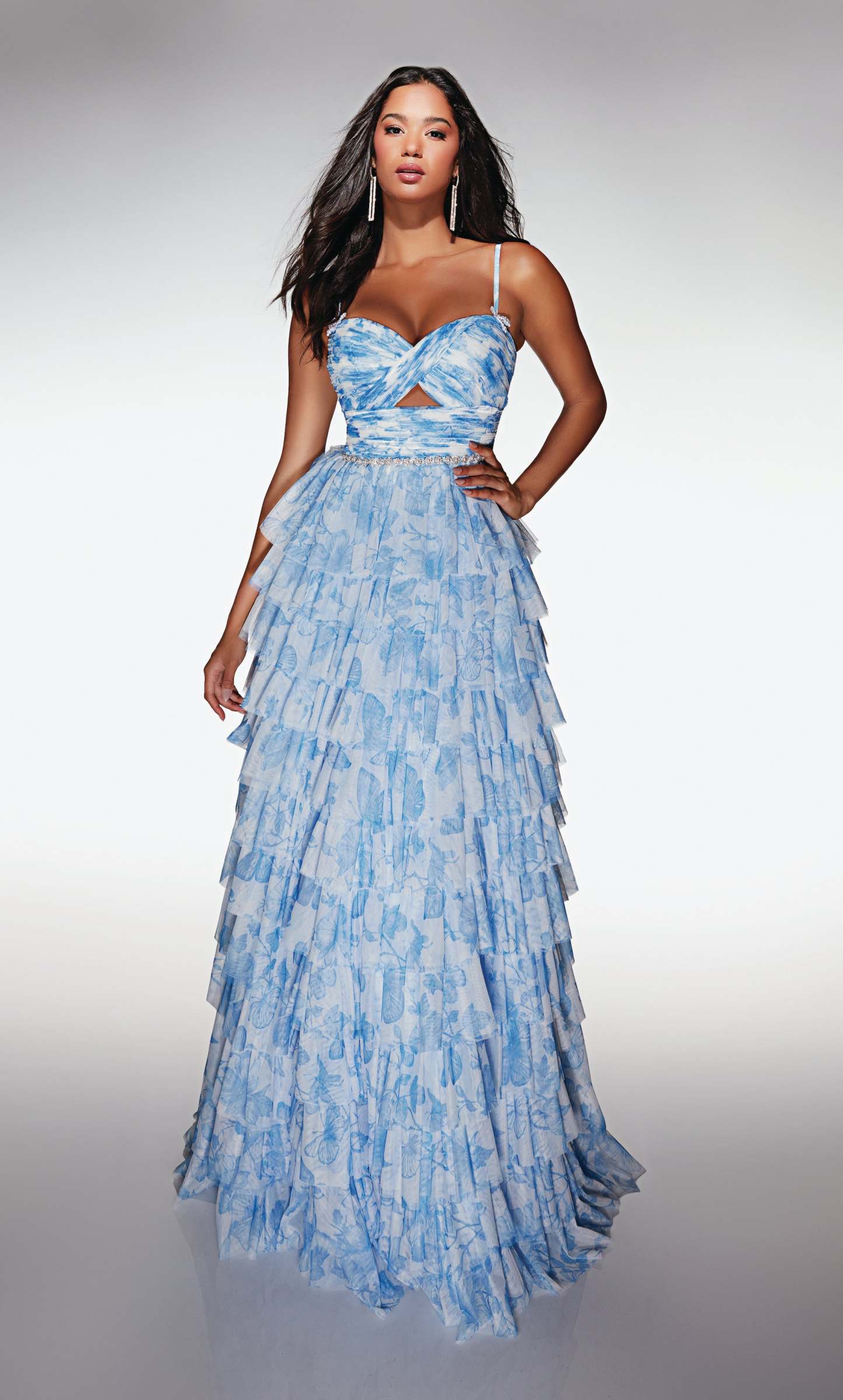 A-line Soft Mesh Print Sweetheart Ruffles Prom Dress #62018