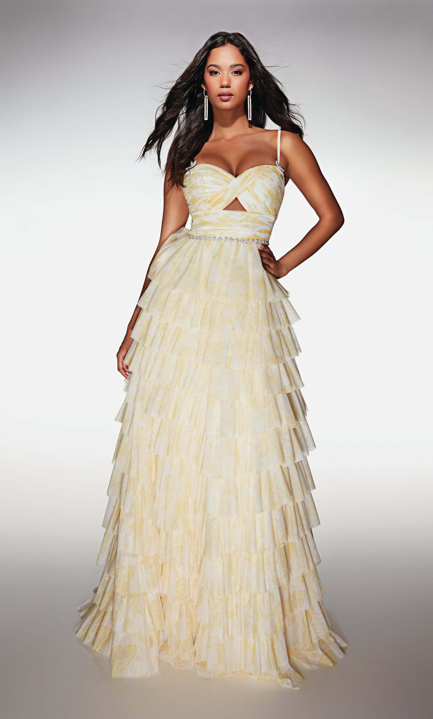 A-line Soft Mesh Print Sweetheart Ruffles Prom Dress #62018