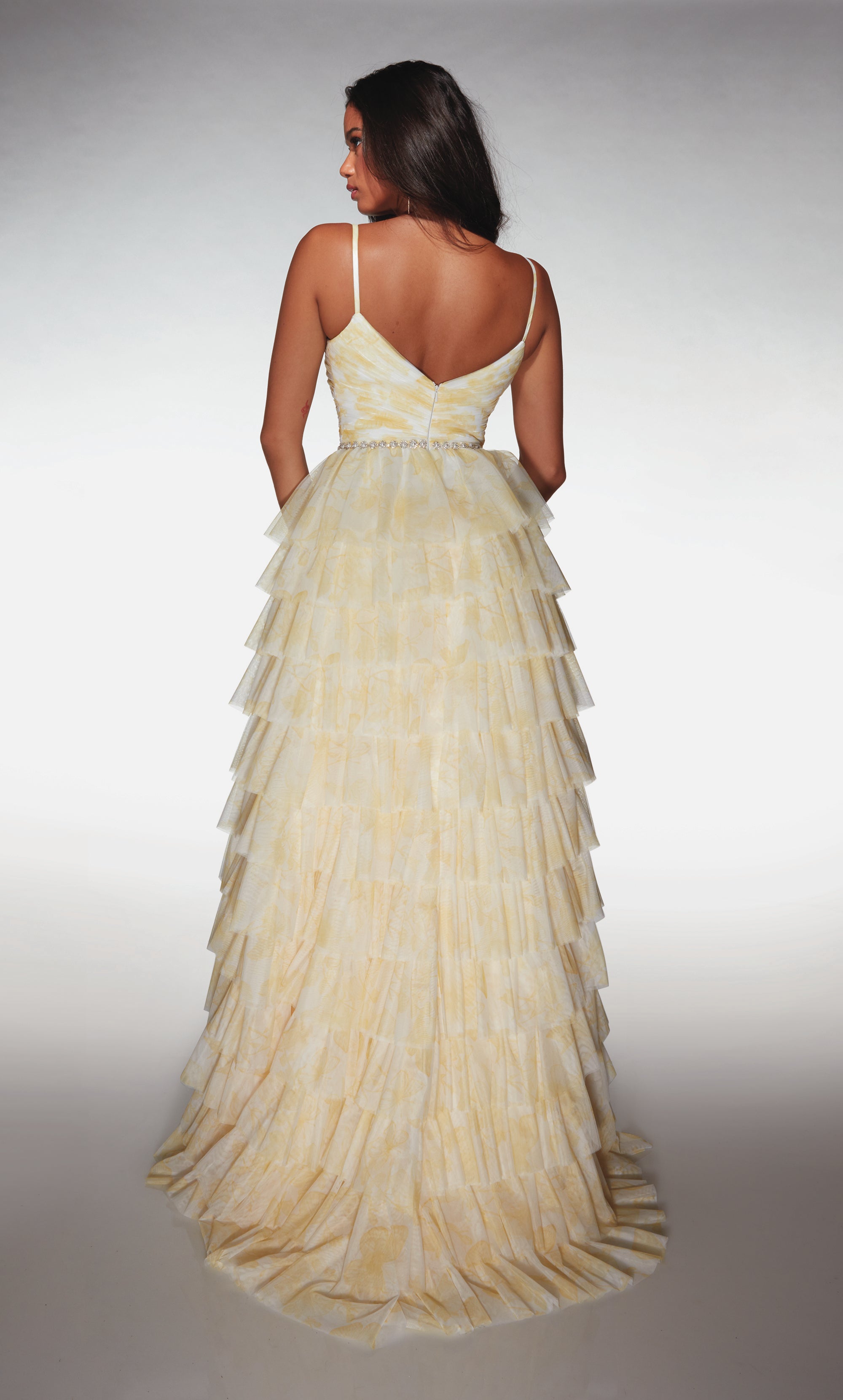 A-line Soft Mesh Print Sweetheart Ruffles Prom Dress #62018