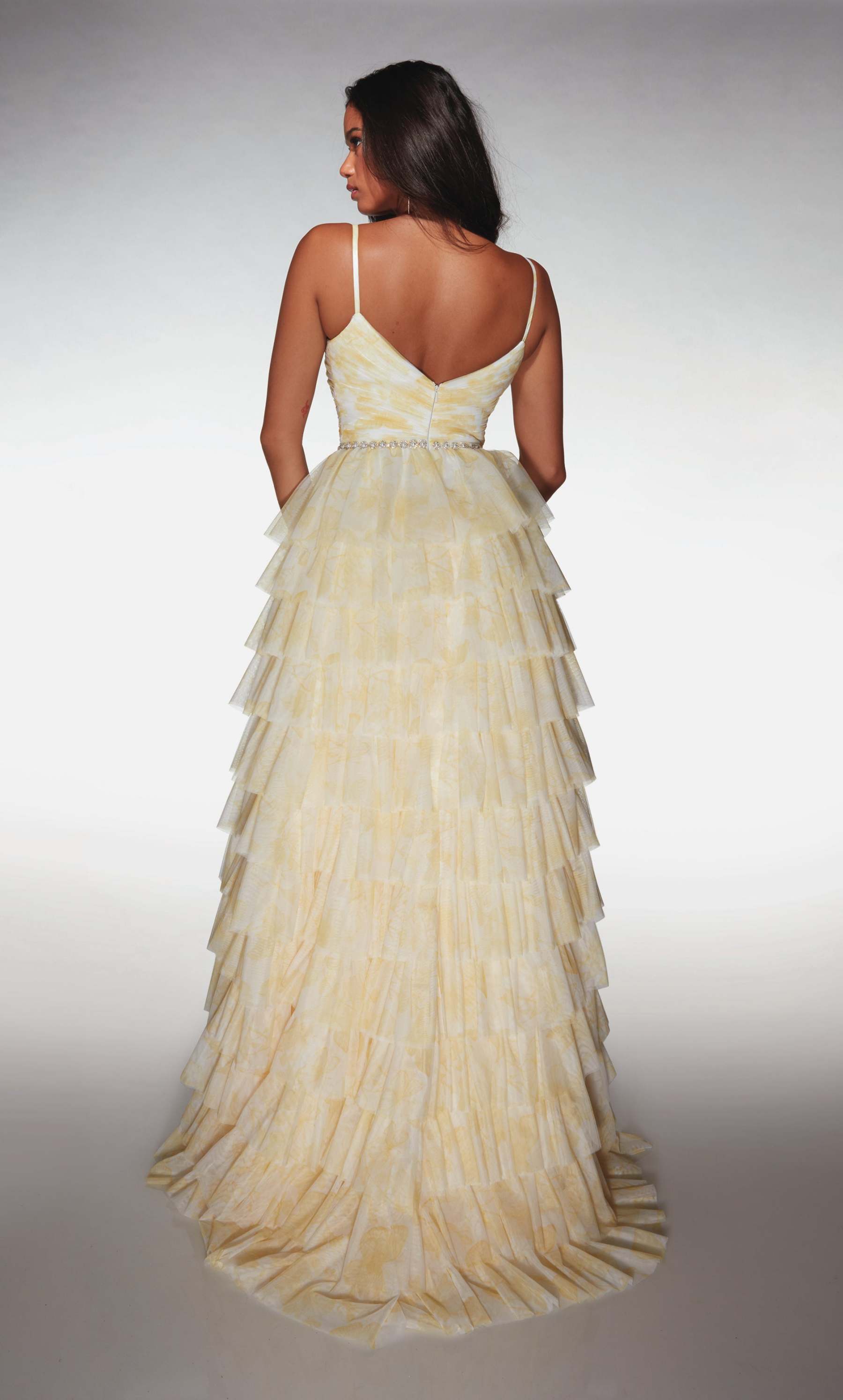 A-line Soft Mesh Print Sweetheart Ruffles Prom Dress #62018