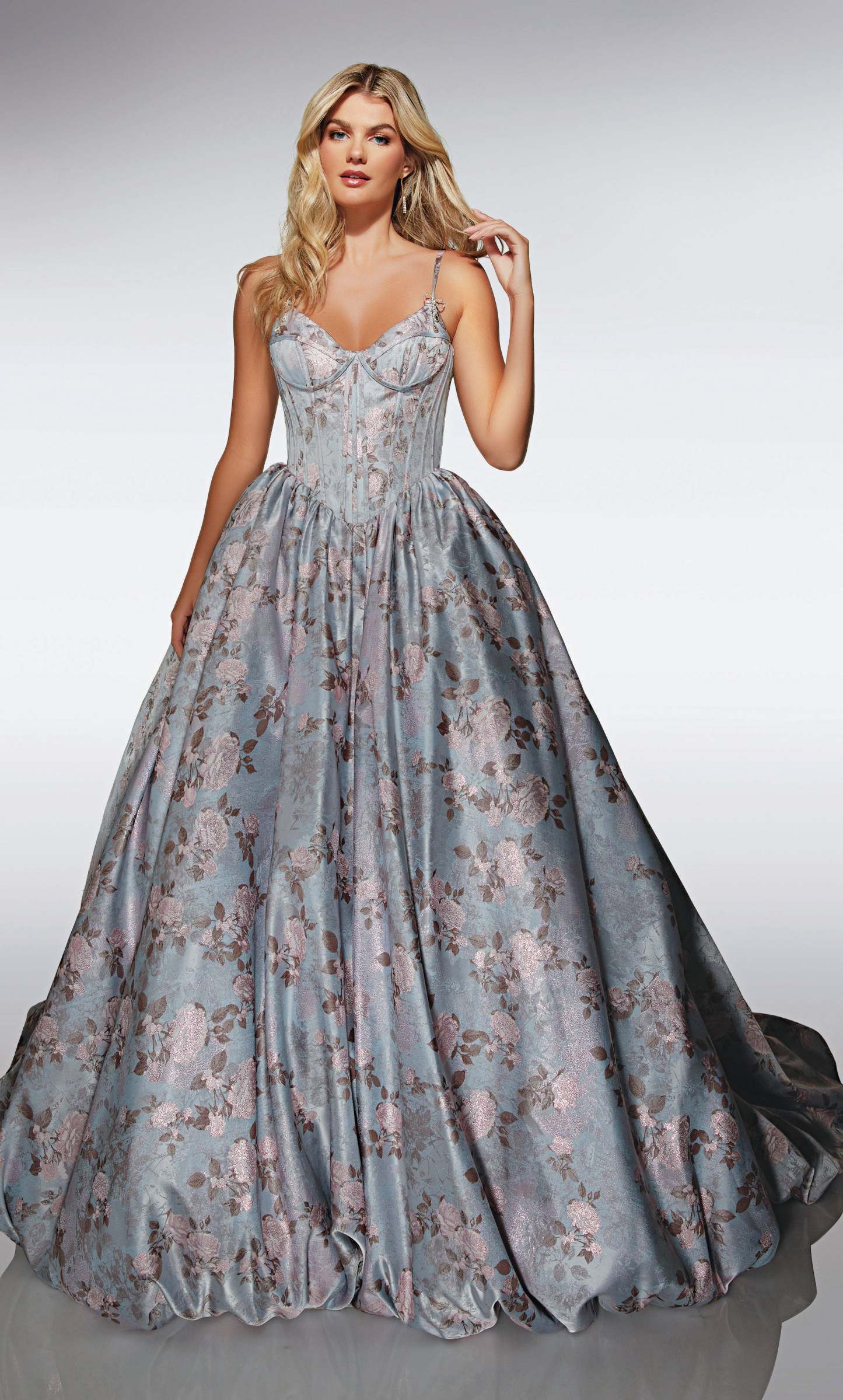 Ball Gown Cat-eye Neckline Jacquard Pockets Prom Dress #62019