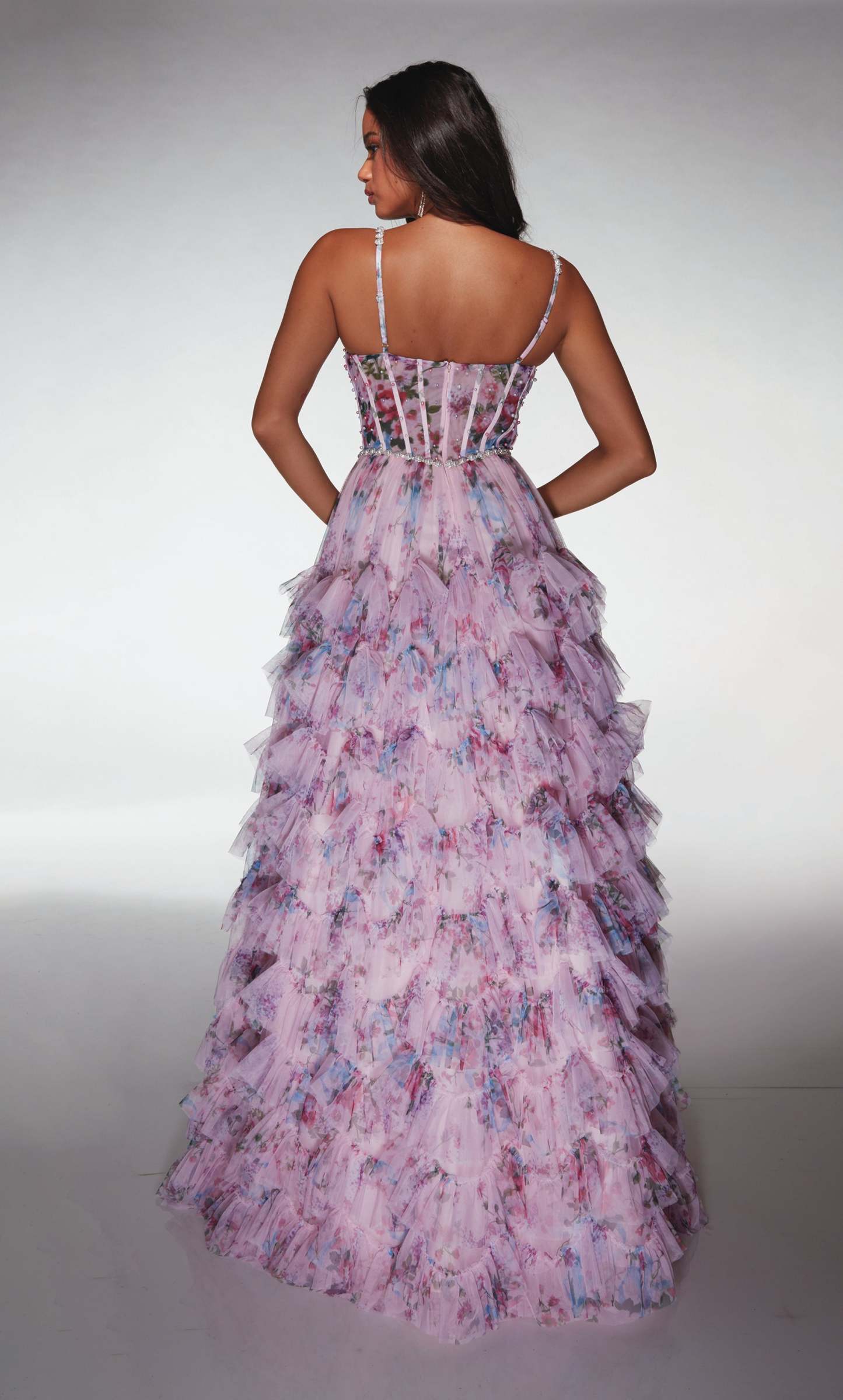 A-line Sweetheart Print Tulle Straight Across Back Prom Dress #62182