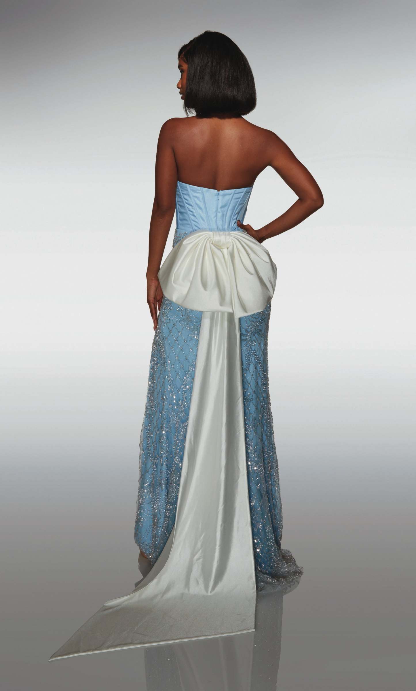 Straight Plunging V-neck Beaded Embellished Corset Prom Dress #62031