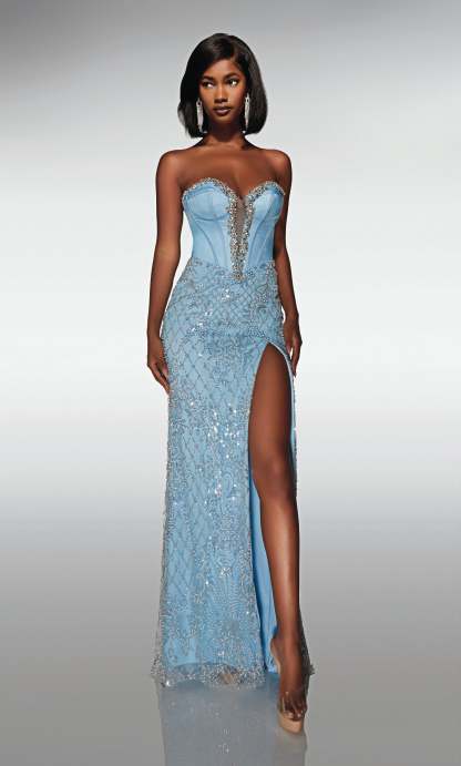 Straight Plunging V-neck Beaded Embellished Corset Prom Dress #62031