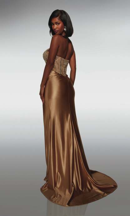 Straight Stretch Satin Scooped Embellished Across Back Prom Dress #62034