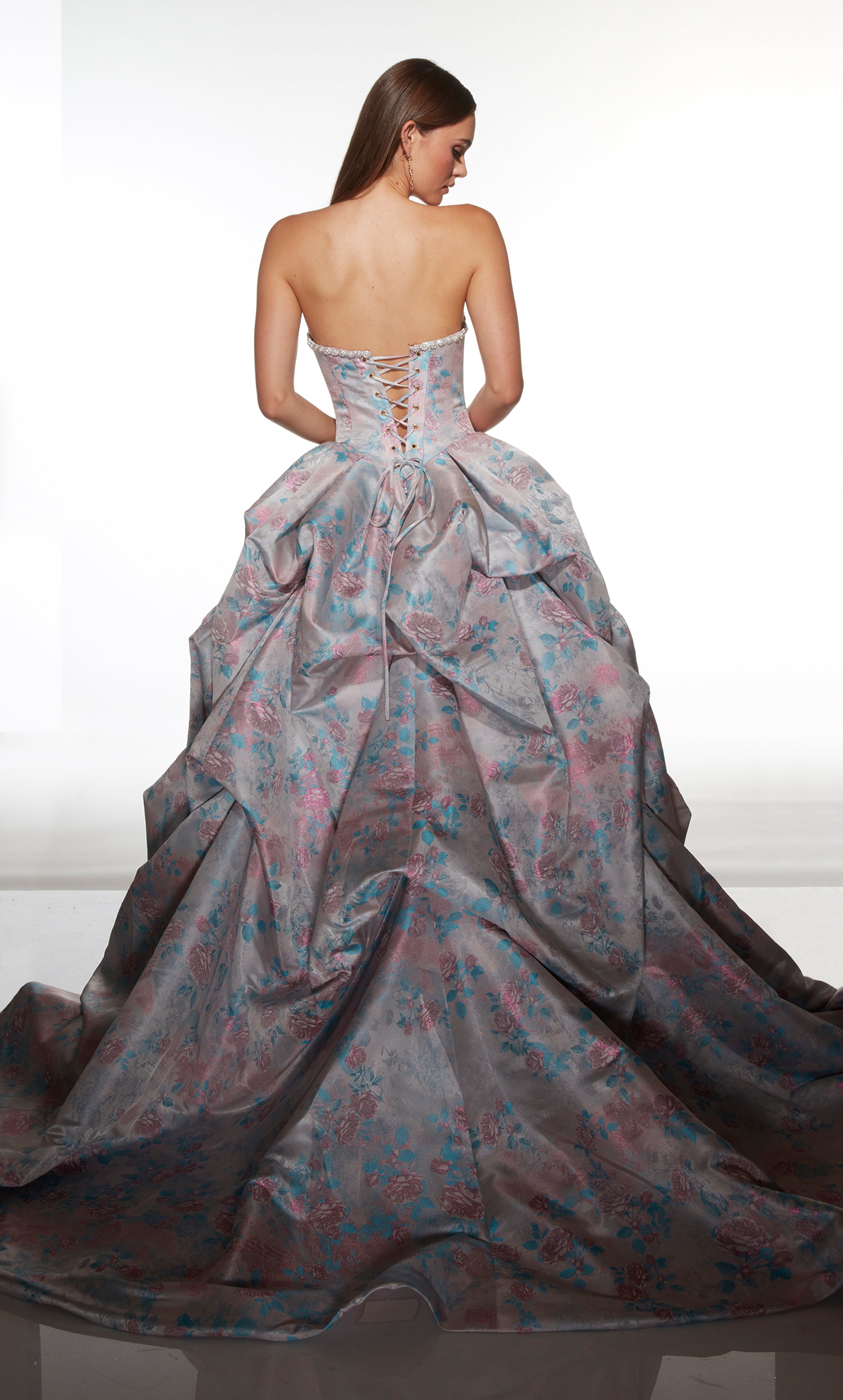 Ball Gown Jacquard Strapless Lace-up Back Embellished Prom Dress #62039