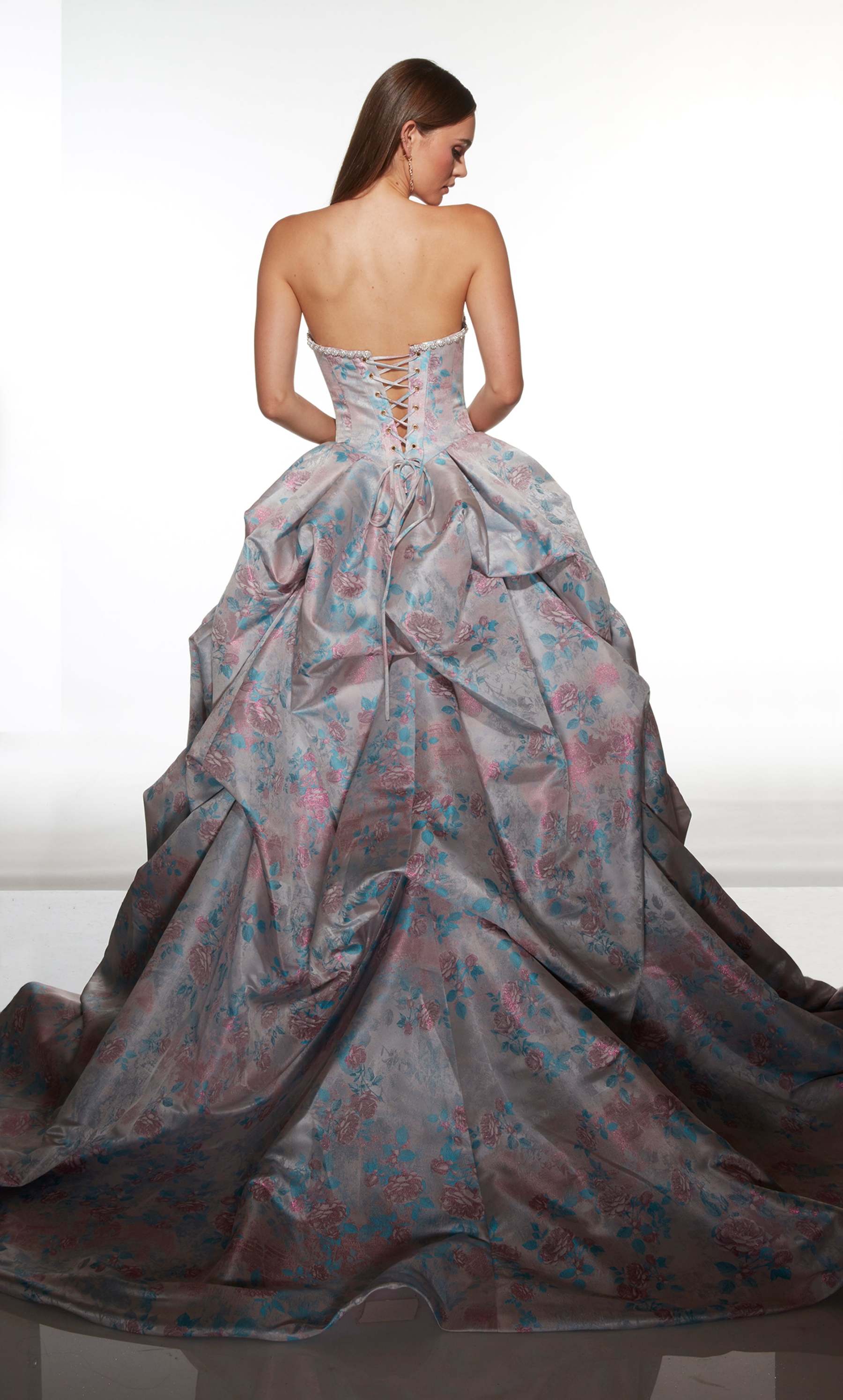 Ball Gown Jacquard Strapless Lace-up Back Embellished Prom Dress #62039