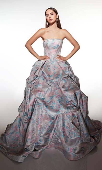 Ball Gown Jacquard Strapless Lace-up Back Embellished Prom Dress #62039