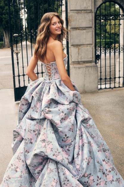 Ball Gown Jacquard Strapless Lace-up Back Embellished Prom Dress #62039