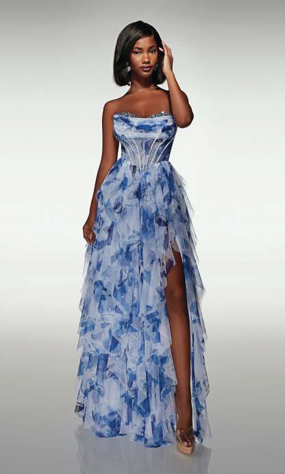 A-line Sweetheart Print Mesh Ruffles Prom Dress #62041