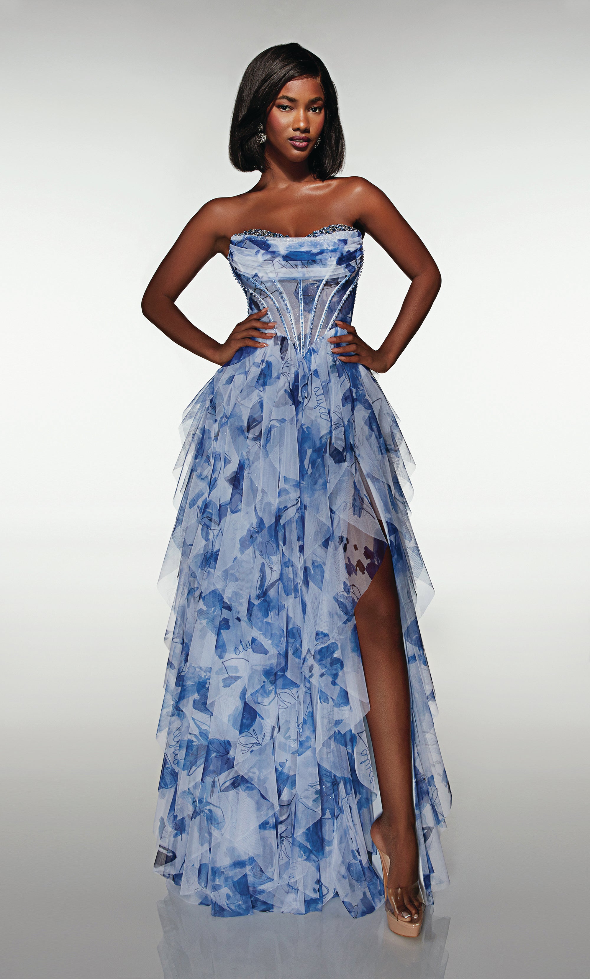 A-line Sweetheart Print Mesh Ruffles Prom Dress #62041