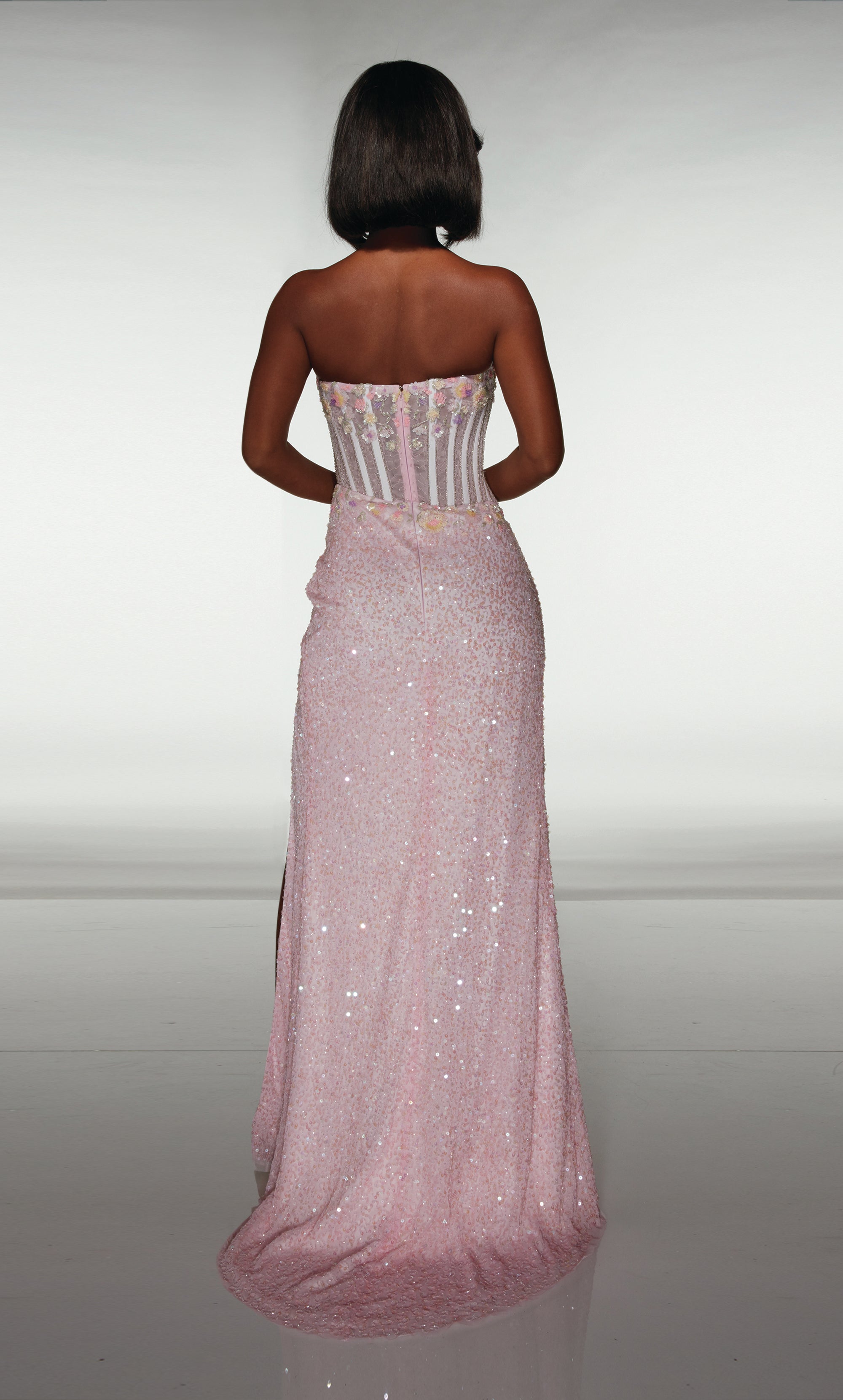 Straight Scoop Hand Beaded Ruched Corset Prom Dress #62047