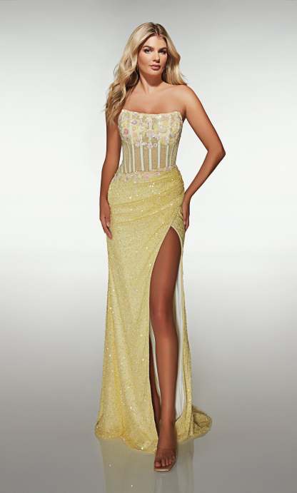 Straight Scoop Hand Beaded Ruched Corset Prom Dress #62047