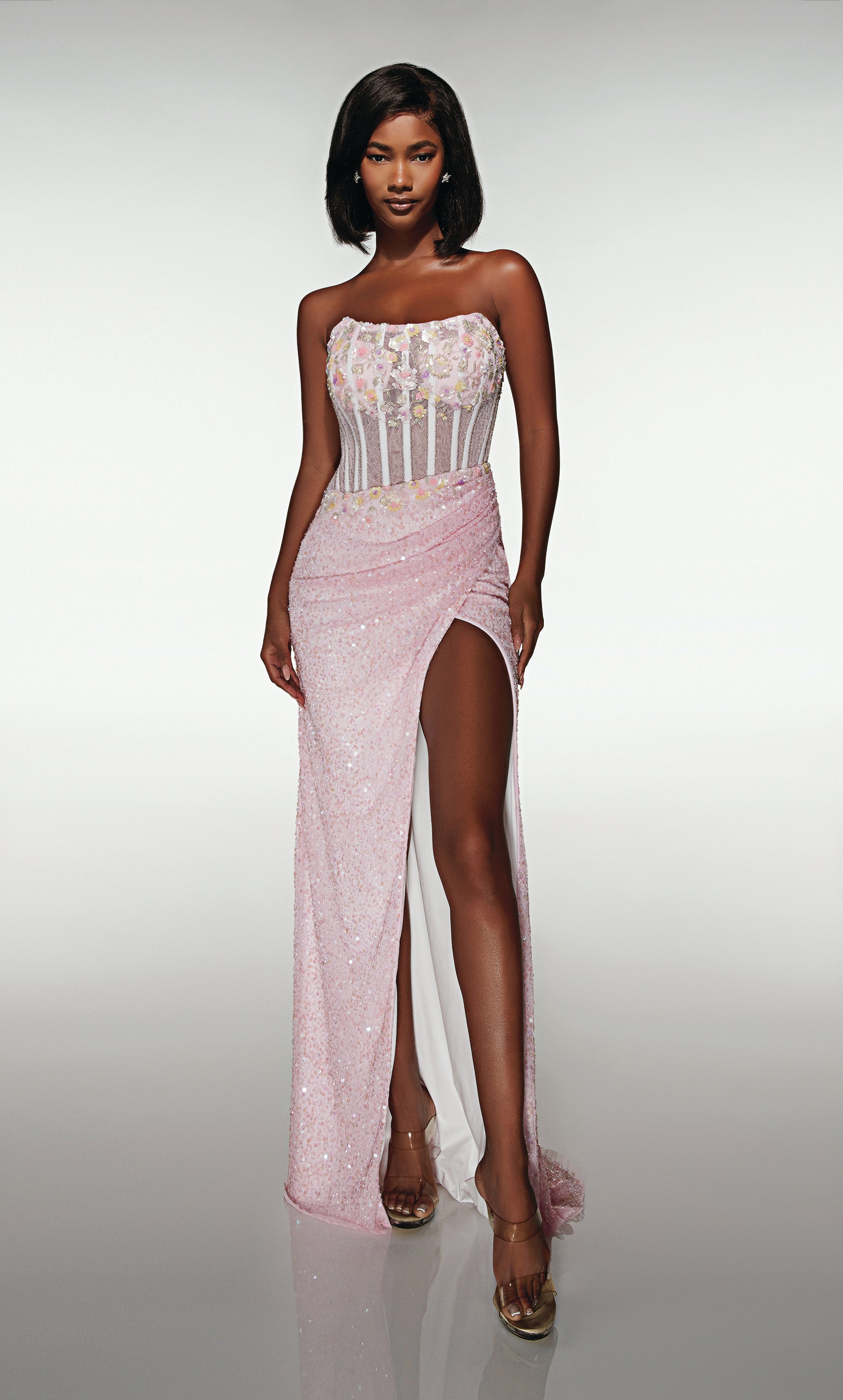 Straight Scoop Hand Beaded Ruched Corset Prom Dress #62047