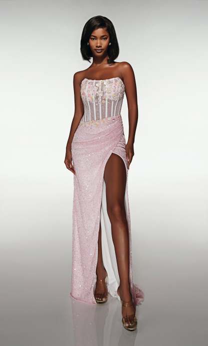 Straight Scoop Hand Beaded Ruched Corset Prom Dress #62047