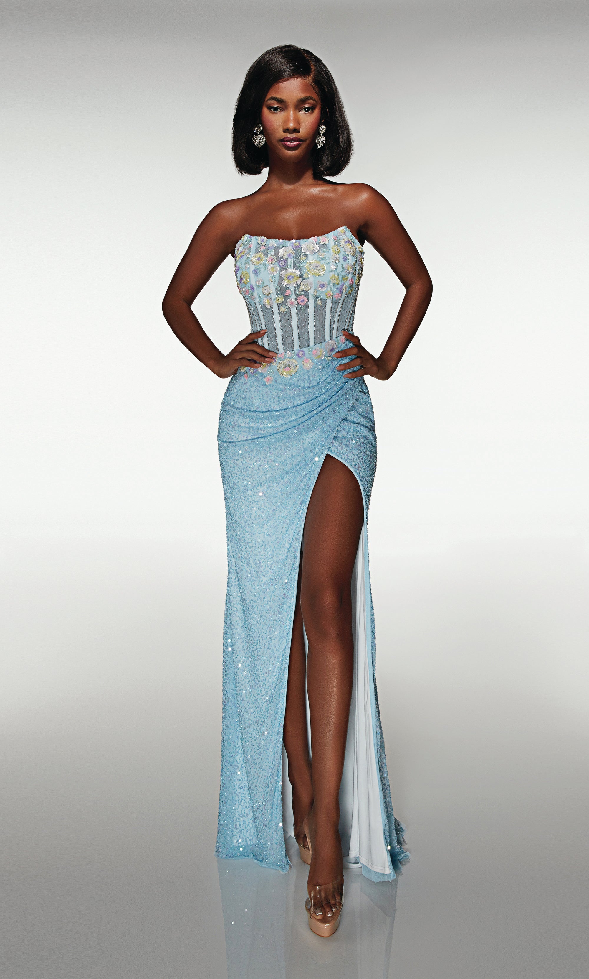 Straight Scoop Hand Beaded Ruched Corset Prom Dress #62047