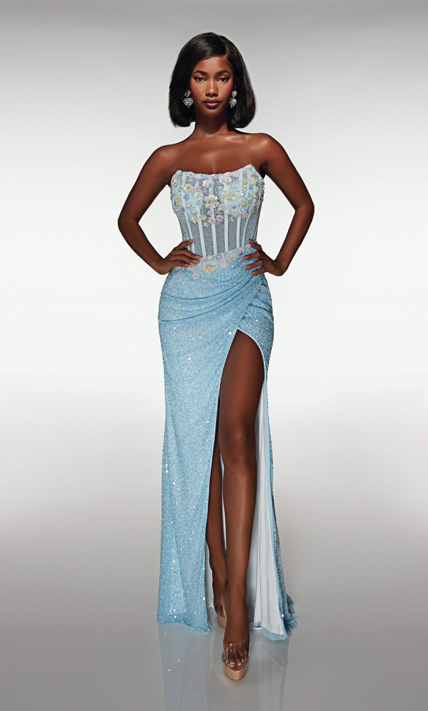 Straight Scoop Hand Beaded Ruched Corset Prom Dress #62047